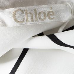 Chloe Monochrome Checked Crepe Ruffled Bottom Long Sleeve Dress M