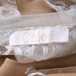 Pre Owned Chloe White Contrast Lined Long Sleeve Floral Lace Top L