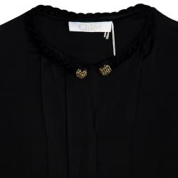 Pre Owned Chloe Velvet Embellished Collar Silk Shirt S