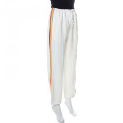 Chloe White Crepe Side Stripe Detail Drawstring Detail Trousers S