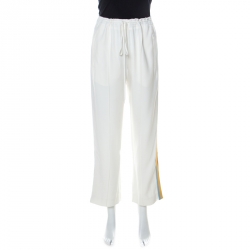 Chloe White Crepe Side Stripe Detail Drawstring Detail Trousers S