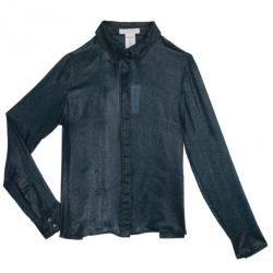 مملوكة مسبقًا Chloe Silk Shimmery Blue Button Up Shirt M