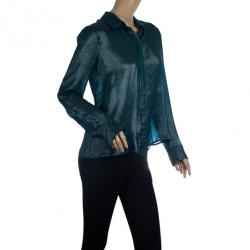 مملوكة مسبقًا Chloe Silk Shimmery Blue Button Up Shirt M