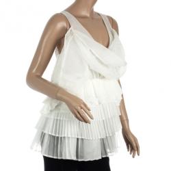 مملوكة مسبقًا Chloe Beige Ruffle Silk Organza Top M