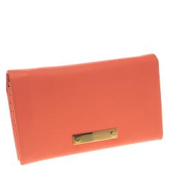 Pre Owned Chloe Orange Leather Long Fold Over Flap Wallet
