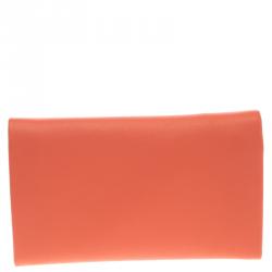 Pre Owned Chloe Orange Leather Long Fold Over Flap Wallet