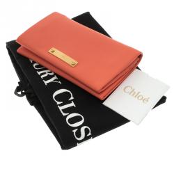 Pre Owned Chloe Orange Leather Long Fold Over Flap Wallet