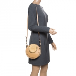 Pre Owned Chloe Beige Leather and Suede Small Pixie Round Shoulder Bag