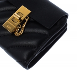 Pre Owned Chloe Black Quilted Leather Compact Drew Wallet