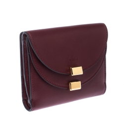 Pre Owned Chloe Burgundy Leather Drew Compact Wallet