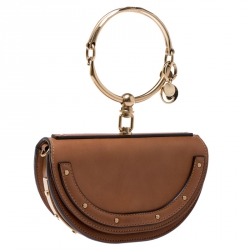 Pre Owned Chloe Tan Leather Small Nile Bracelet Minaudiere Crossbody Bag 