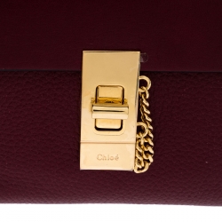 Pre Owned Chloe Burgundy Quilted Leather Compact Drew Wallet
