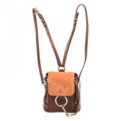 Pre Owned Chloe Tan/Orange Leather and Suede Faye Backpack