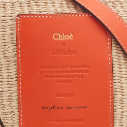 Pre Owned Chloe x Mifuku Orange/Beige Raffia and Leather Small Basket Bag
