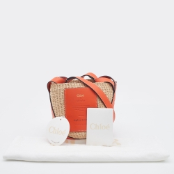 Pre Owned Chloe x Mifuku Orange/Beige Raffia and Leather Small Basket Bag