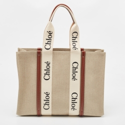 Pre Owned Chloe Beige/Brown Canvas and Leather Large Woody Tote