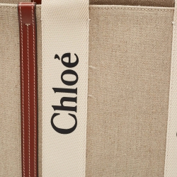Pre Owned Chloe Beige/Brown Canvas and Leather Large Woody Tote