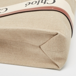 Pre Owned Chloe Beige/Brown Canvas and Leather Large Woody Tote