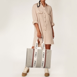 Pre Owned Chloe Beige/Brown Canvas and Leather Large Woody Tote