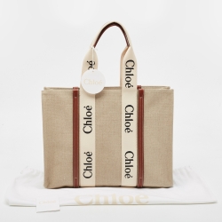 Pre Owned Chloe Beige/Brown Canvas and Leather Large Woody Tote