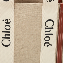 Pre Owned Chloe Beige/Brown Canvas and Leather Large Woody Tote