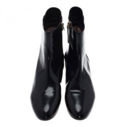Pre Owned Chloe Black Patent Leather Ankle Boots Size 38.5