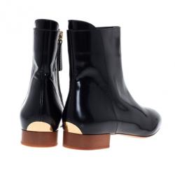Pre Owned Chloe Black Patent Leather Ankle Boots Size 38.5