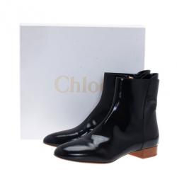 Pre Owned Chloe Black Patent Leather Ankle Boots Size 38.5