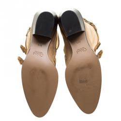 Pre Owned Chloe Beige Leather Susanna Buckle Detail Boots Size 38.5