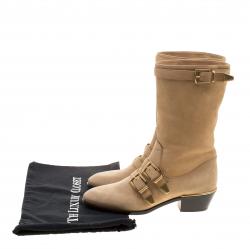 Pre Owned Chloe Beige Leather Susanna Buckle Detail Boots Size 38.5