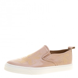 Pre Owned Chloe Beige Leather Stud Embellished Susanna Slip On Sneakers Size 40