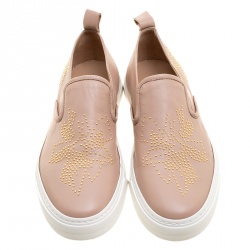 Pre Owned Chloe Beige Leather Stud Embellished Susanna Slip On Sneakers Size 40