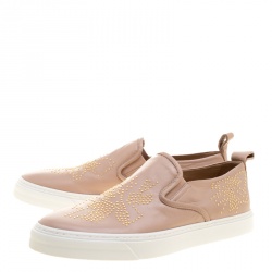 Pre Owned Chloe Beige Leather Stud Embellished Susanna Slip On Sneakers Size 40