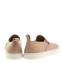 Pre Owned Chloe Beige Leather Stud Embellished Susanna Slip On Sneakers Size 40