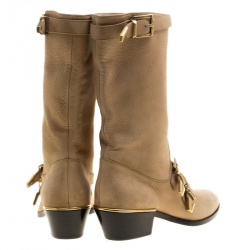 Pre Owned Chloe Beige Leather Susanna Buckle Detail Boots Size 36