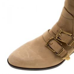 Pre Owned Chloe Beige Leather Susanna Buckle Detail Boots Size 36