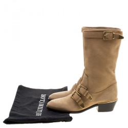 Pre Owned Chloe Beige Leather Susanna Buckle Detail Boots Size 36