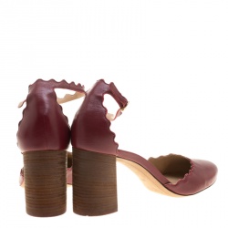 Pre Owned Chloe Burgundy Leather Lauren Scallop Trim Ankle Strap Block Heel Pumps Size 42