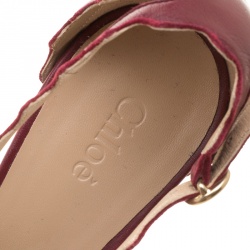 Pre Owned Chloe Burgundy Leather Lauren Scallop Trim Ankle Strap Block Heel Pumps Size 42