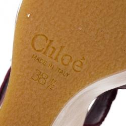 Pre Owned Chloe 60th Anniversary Maroon Leather Wooden Wedge Sandals Size 38.5