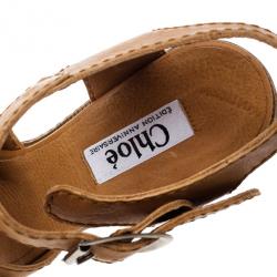 Pre Owned Chloe 60th Anniversary Beige Leather Wooden Wedge Sandals Size 38.5