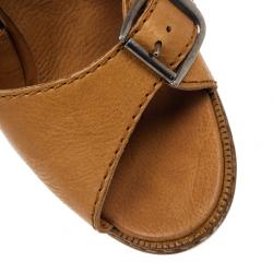 Pre Owned Chloe 60th Anniversary Beige Leather Wooden Wedge Sandals Size 38.5