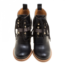 Chloe Two Tone Leather Block Heel Lace Up Ankle Boots Size 36