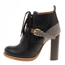 Chloe Two Tone Leather Block Heel Lace Up Ankle Boots Size 36