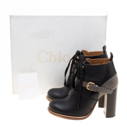 Chloe Two Tone Leather Block Heel Lace Up Ankle Boots Size 36