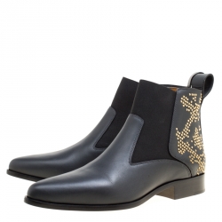 Pre Owned Chloe Black Leather Glamour Studded Chelsea Boots Size 39