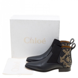 Pre Owned Chloe Black Leather Glamour Studded Chelsea Boots Size 39