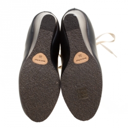 Pre Owned Chloe Black Leather Lace Up Wedge Ankle Boots Size 38