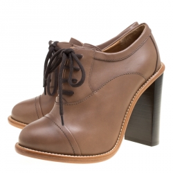 Pre Owned Chloe Brown Leather Lace Up Ankle Boots Size 39