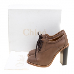 Pre Owned Chloe Brown Leather Lace Up Ankle Boots Size 39